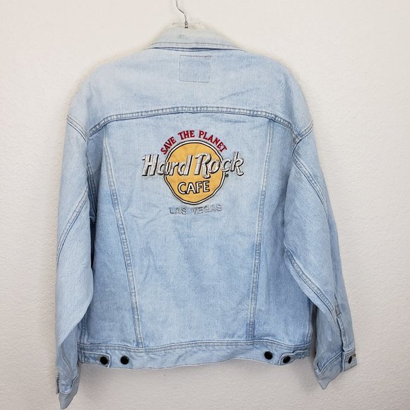 Las Vegas Hard Rock Cafe Save the Planet Light Wash Oversize Denim Jacket M - Picture 2 of 16